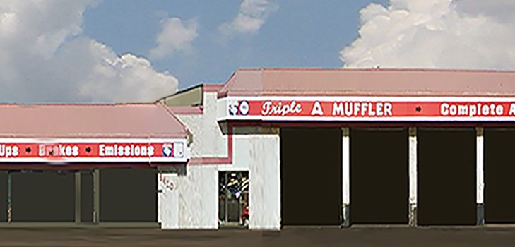 The Triple A Muffler building on Broadway Boulevard in Garland